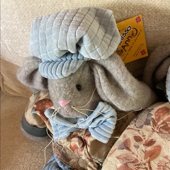 Melissa Ann Charming Plush Bunny Trio in Blue and Floral Outfits - Picture 3 of 9